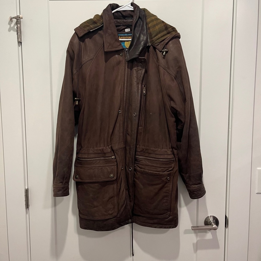 Wilsons Leather Adventure Bound Originals Brown Leather Parka Hooded Jacket L